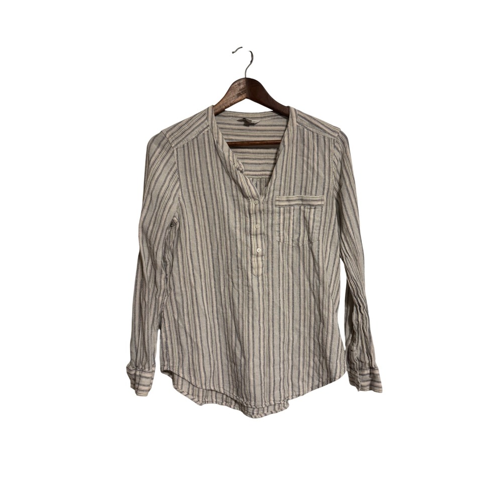 Lucky Brand Henley Top Womens Small Blue White Striped Excellent Cotton Blouse